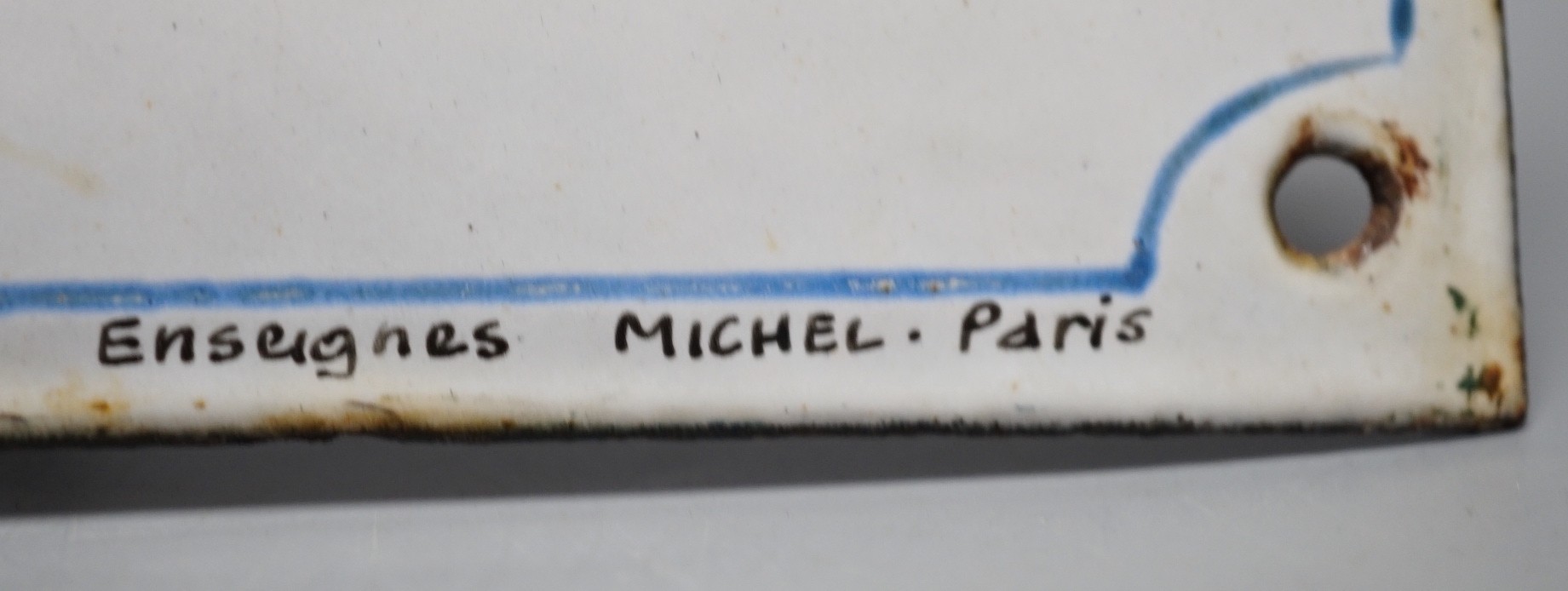A French enamel brothel sign; 'Salle Celestin', signed Enseignes Michel, Paris, 12 x 20cm